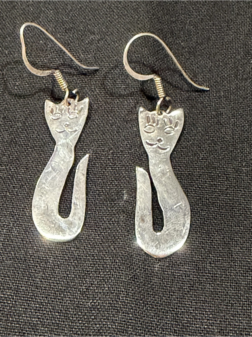 Sterling Silver Cat Drop Earrings - Playful Silver Women's Jewelry - Picture 8 of 11